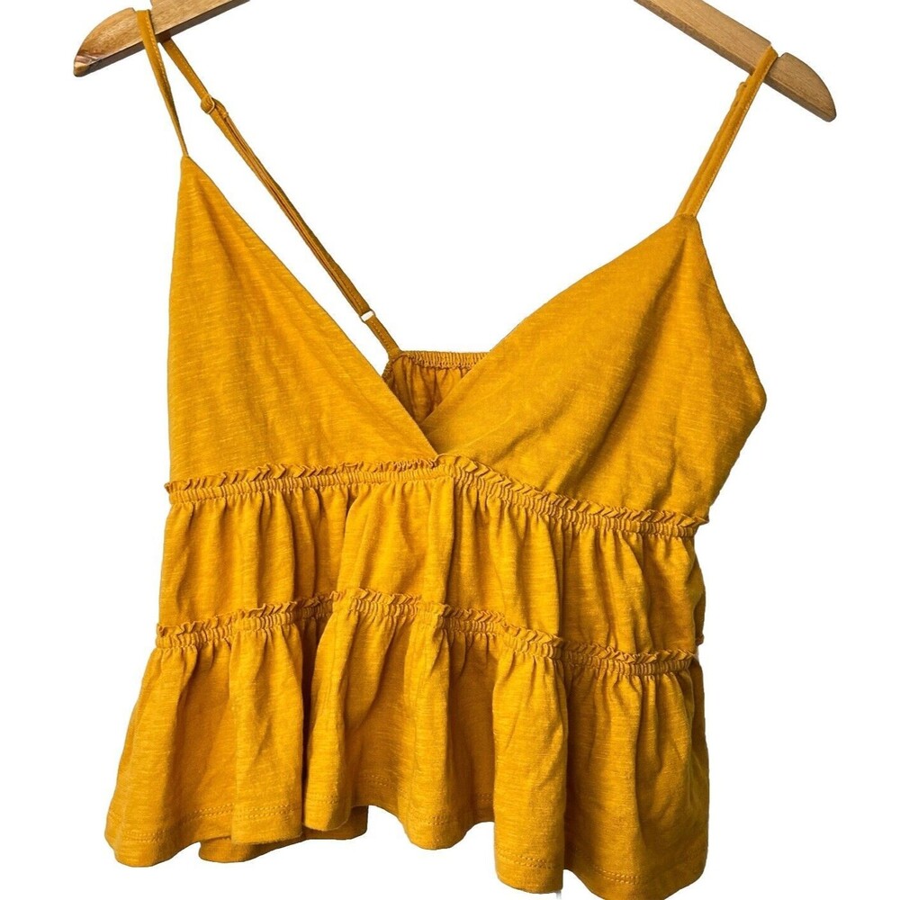 So Crop Tank Top Tiered Ruffle Sleeveless Gold Large Beach Festival Hippie Boho
